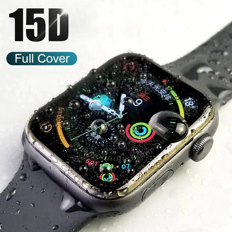 15D изогнутое закаленное стекло экрана для Apple Watch 1 2 3 4 Полная защита пленка для Iwatch 38 40 42 44 мм защитное стекло