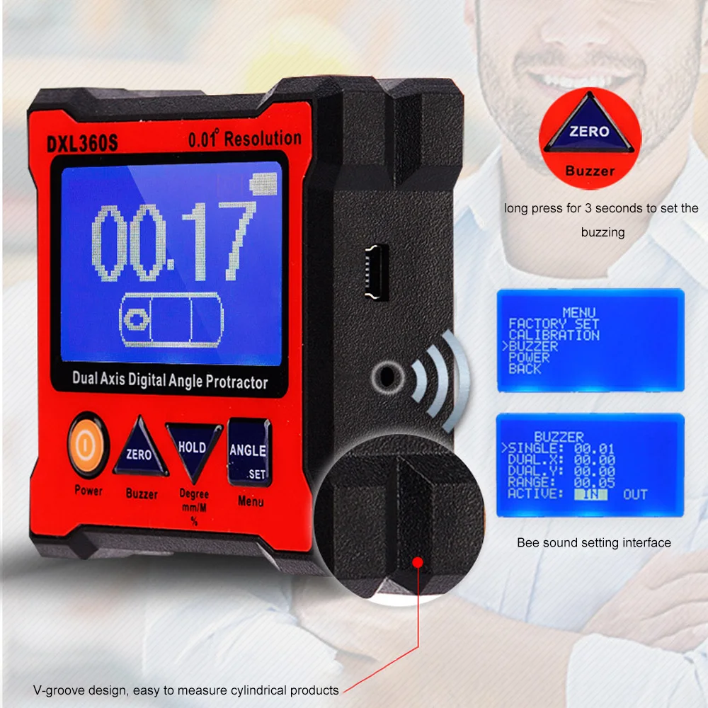

DXL360S Professional LCD Display Meter 0.0058 Dual axis Digital Angle Level Gauge Inclinometer Measure Angle Box Protractor