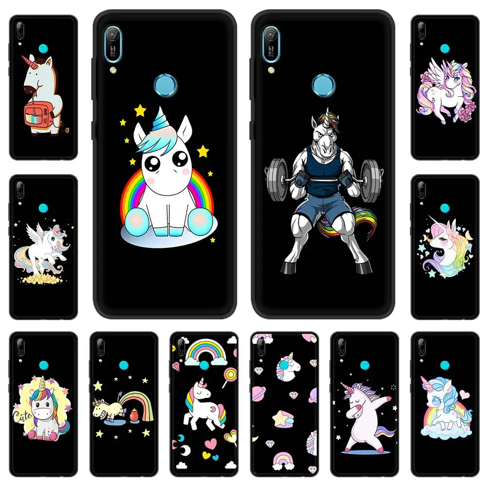 

Cute Unicorn On Rainbow Original Phone Case For Huawei P30 Pro P40 Lite E P Smart Z Y7 Y6 2019 Soft Silicone Luxury Black Cover
