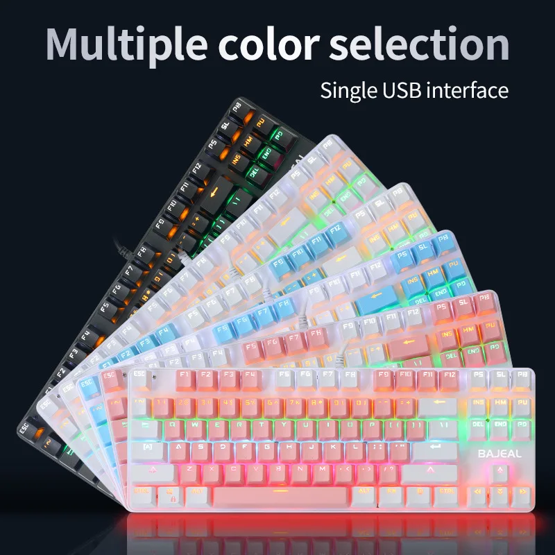 Two-color 87-key mechanical keyboard blue axis tablet laptop home office RGB luminous keyboard gaming keyboard  - buy with discount