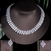threegraces luxury cubic zirconia wedding bridal jewelry set for brides elegant earrings and necklace party accessories js036