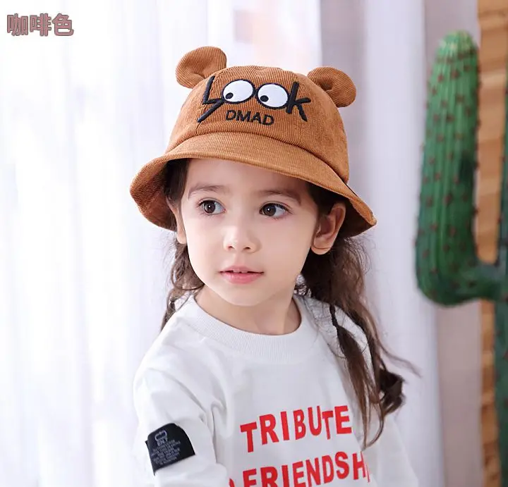 Детская мультяшная ведро шляпа с вышивкой осенне-зимняя шапка Милая ушками