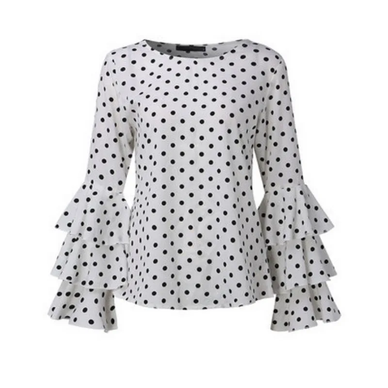 2021 в горошек платье с расклешенными рукавами для женщин женская блузка из шифона