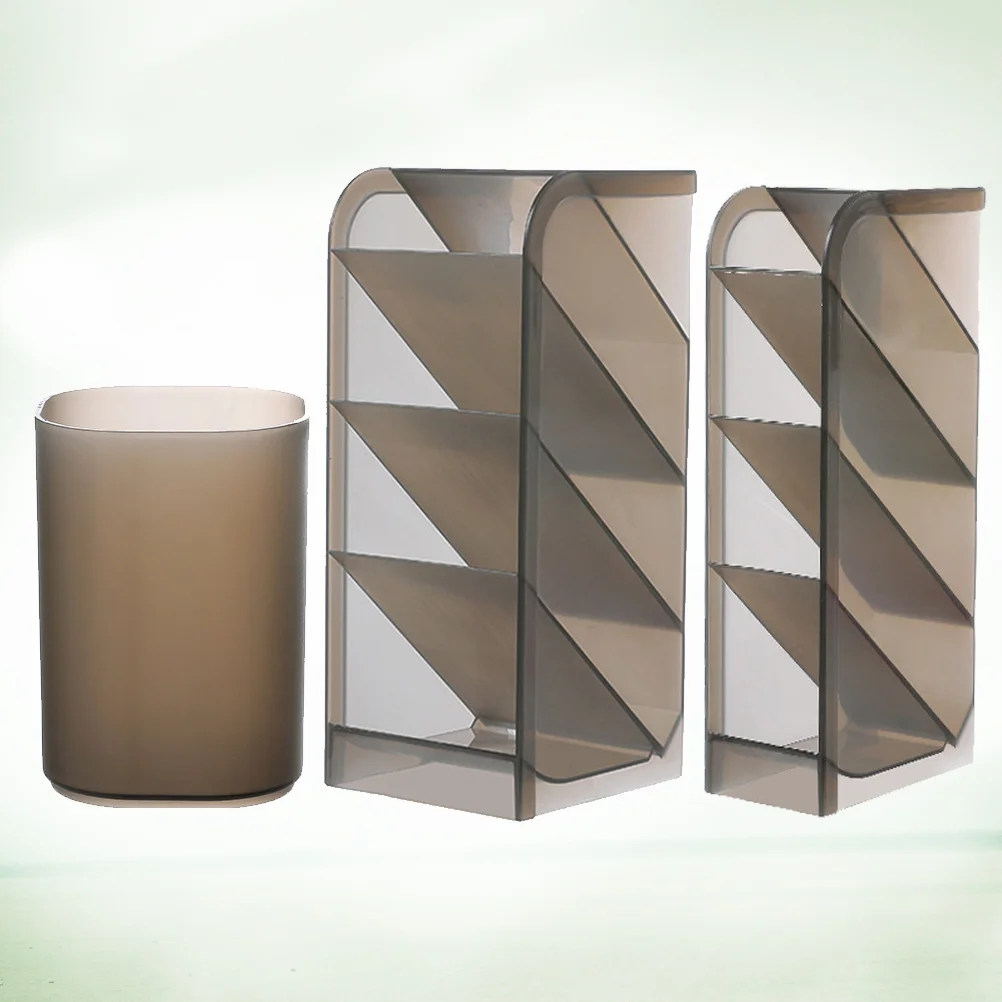 

3Pcs Multifunctional Obliquely Inserted Penholder Office Desk Receipt Box Stationery Shelf(Transparent and Grey)