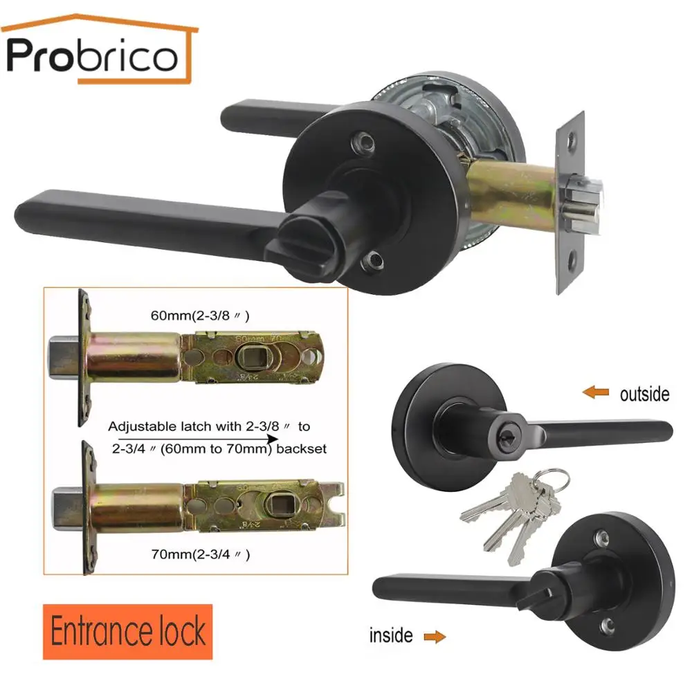 Probrico black handles for interior doors Modern front back levers with lock cylinder Entrance Lock Bedroom wooden door hardware |