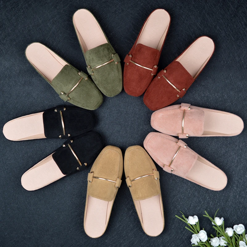 

Summer Outside Women Slides Fashion Casual Suede Upper Mules Shoes Leisure Luxury Female Flock Slippers Large Size 31-44