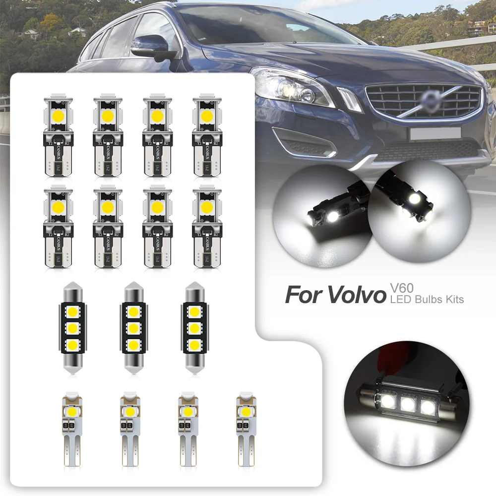 

15pcs White Car Canbus LED Interior Light Bulbs kit For 2011-2016 Volvo V60 Vanity Mirror/Map Dome/Trunk/Footwell Lamp No Error