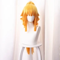 demon slayer agatsuma zenitsu cosplay wig female acting and long hair halloween carnival yellow gradient horsetail cos anime wig