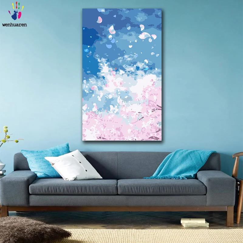 DIY картинки для раскраски по номерам с цветами розовые вишни картина Рисование