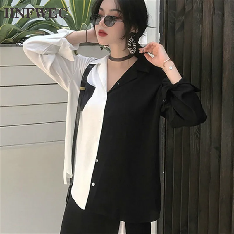 Корейский стиль лето 2020 Harajuku женские топы контрастные блузки черный и белый