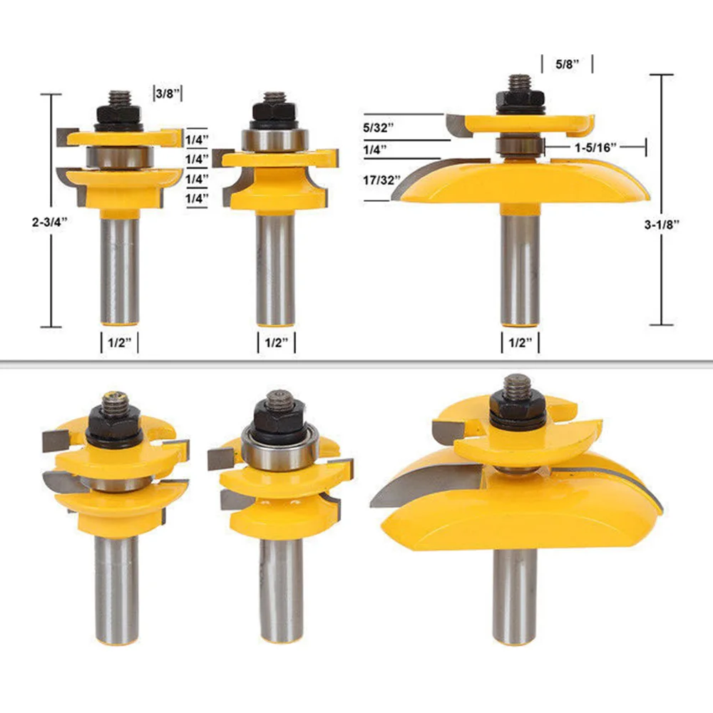 3 шт. фрезы 1/2 ''хвостовик поднятый панельный Шкаф Дверь сливная отделка резак