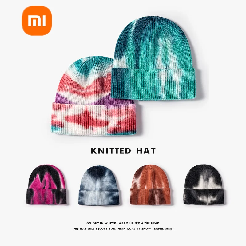 

New xiaomi mijia tie-dye knitted hat women outdoor hip-hop warm and windproof eaves men's woolen hat