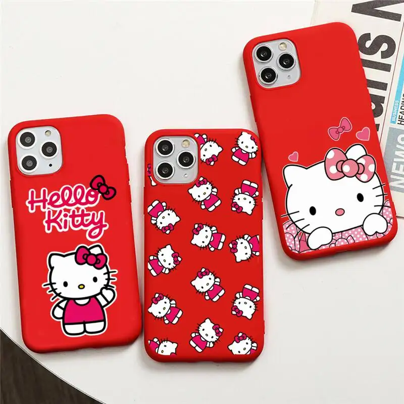 Чехол для телефона Hellos Kitties iphone 12 11 Pro Max Mini XS 8 7 6 6S Plus X SE 2020 XR красный чехол|Бамперы| |