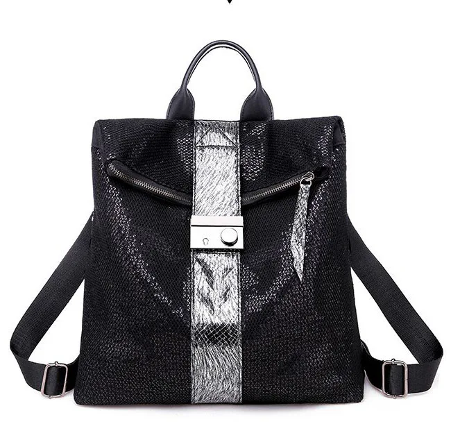 blackSequin Модный Европейский и американский ретро рюкзак из мягкой кожи с блестками, Женский персональный рюкзак с замком, большой рюкзак для отдыха и путешествий - Цвет: blackSequin