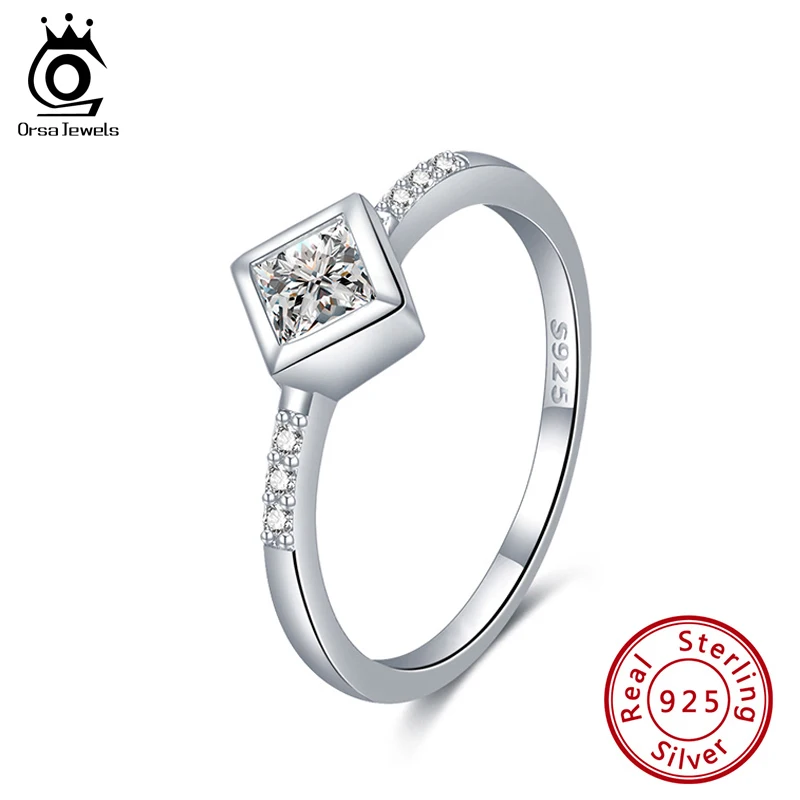 ORSA JEWELS Мода 100% Серебро 925 женское кольцо с большим кристаллом 4A CZ обручальные