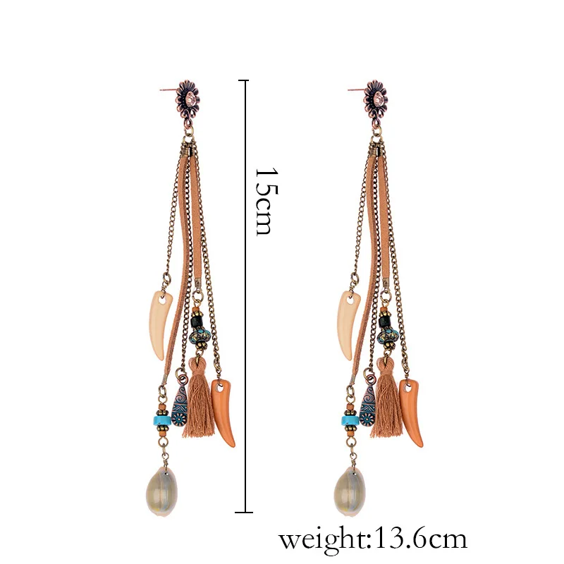

Boho Long Tassel Leather Dangle Earring For Women Vintage Tibetan Jewelry Summer Shell Gypsy Earring