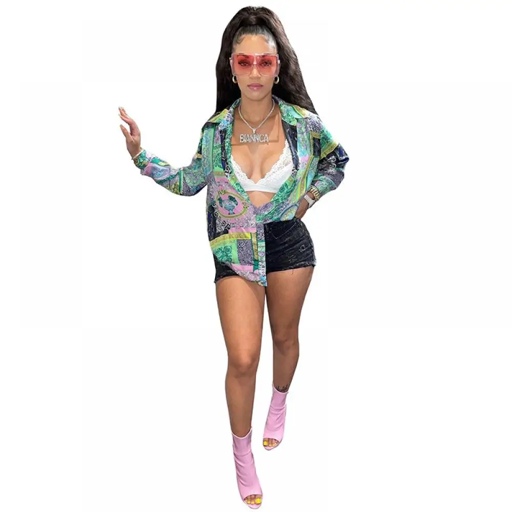 Женская Повседневная рубашка с принтом Свободный кардиган на пуговицах