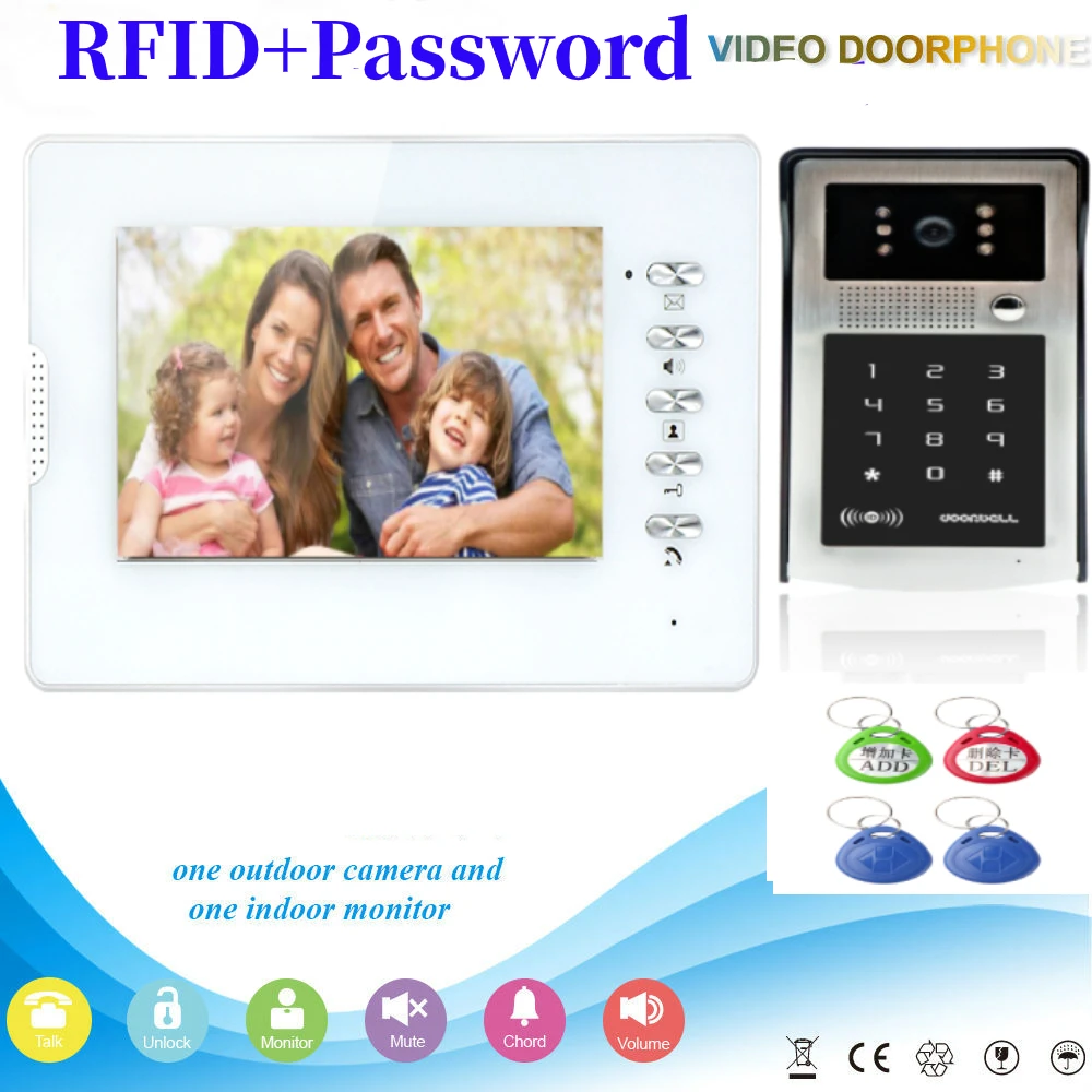 

Fingerprint RFID Password Camera Unlock Video Intercom 7 Inch Monitor Home Security Visual Door Phone Doorbell Intercom System