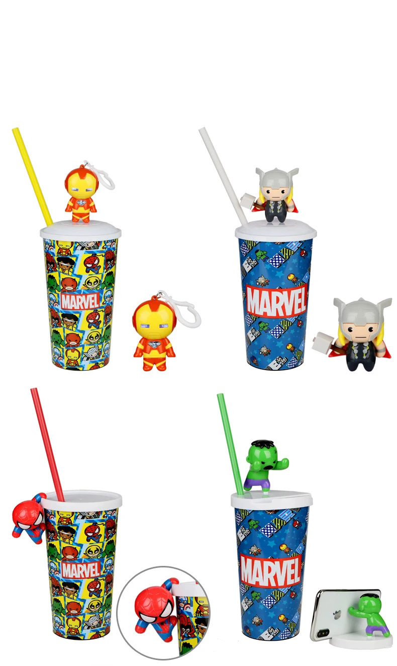 Disney Marvel Aavengers Человек-паук 2 фигурки чашки с картинками из мультфильмов игрушки Marvel Человек-паук чашка для воды попкорн игрушка с бочкой для детей Funs