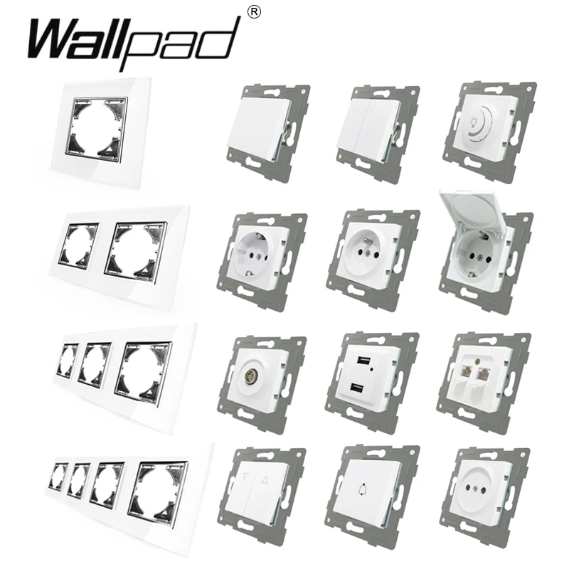 Евророзетка с 2 крышками и выключатель ламп роскошный белый кристаллический