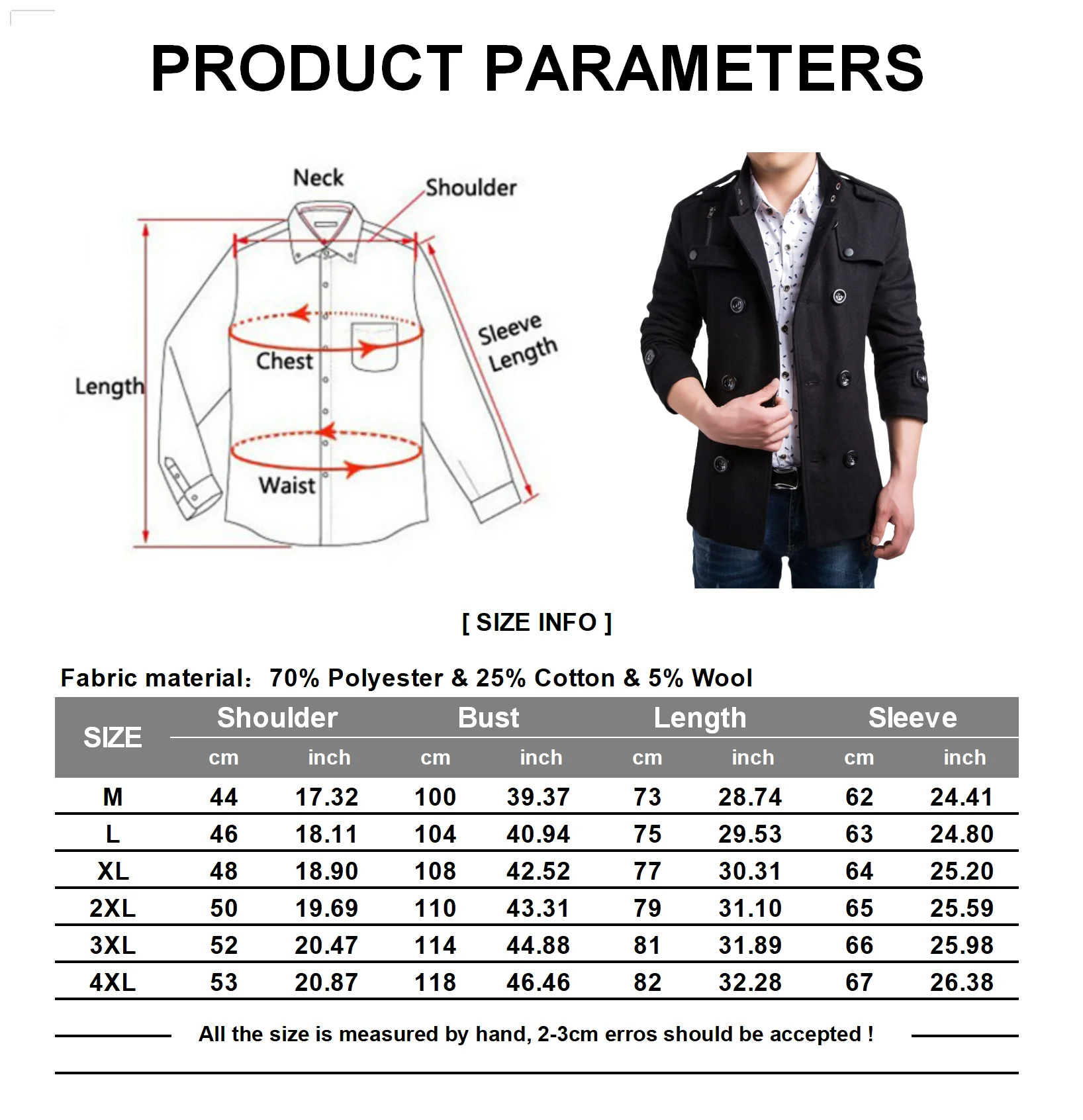 Зимние мужские черные пальто Мужское тренчкот двубортные из смешанной шерсти|men