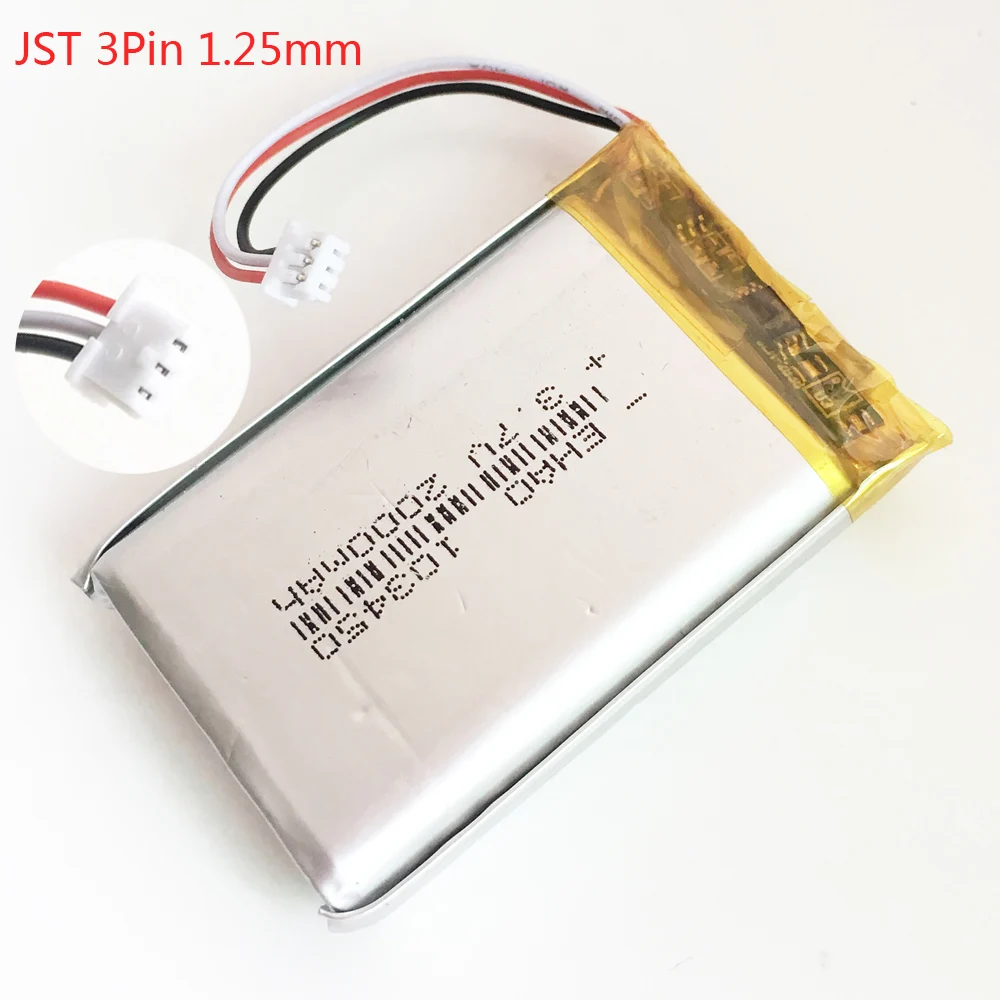 

3.7V 2000mAh Lipo Polymer Lithium Rechargeable Battery 103450 with JST 1.25mm 3pin plug For GPS Navigator DVD e-book camera