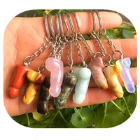 natural folk crafts hand carved quartz mixed rose crystals keychain pendant for natur stone bead