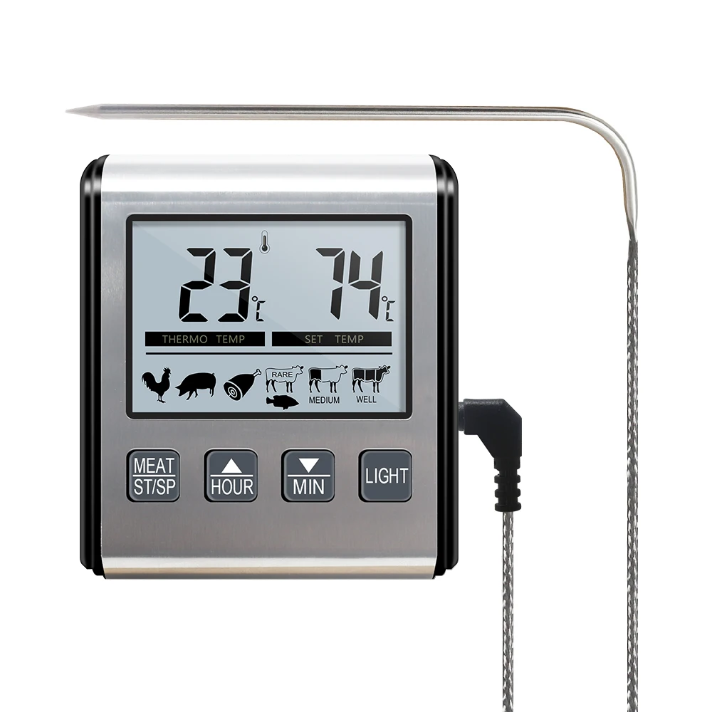 

Digital BBQ Meat Thermometer For Oven Timer Meat Cooking Kitchen Temperaure Meter With Stainless Steel Probe