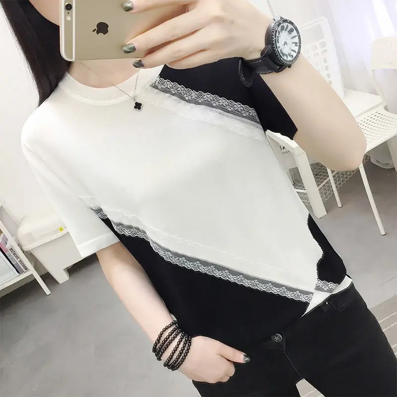 

Summer 2021 new ice silk short sleeve bottomed T-shirt foreign style T-shirt women's thin loose Korean top fashion