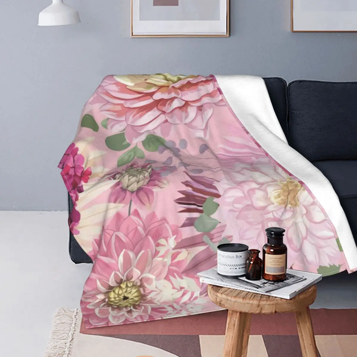 

Rose Flower Plant Blanket Plaid Printed Stitch Warm Portable Flannel Throw Blankets For Quilt Travel