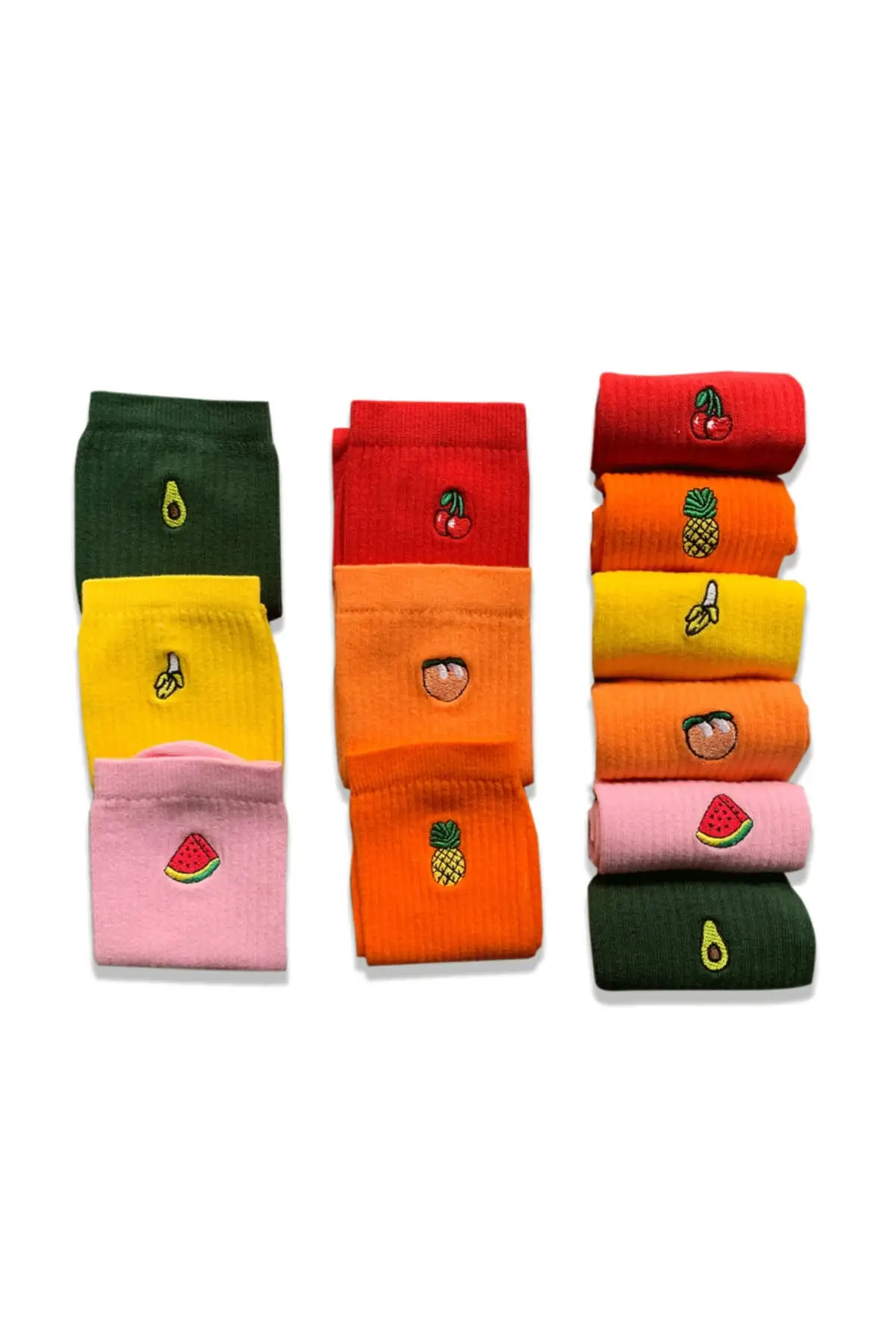 Fruit Embroidered Colorful Socks Box 6 pieces for women