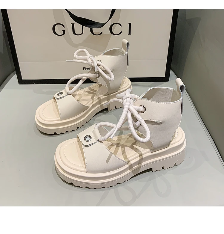 

Сандалии женские летние новые модные женские сандалии 2021 римские сандалии на толстой подошве с перекрестными ремешками Женская универсаль...