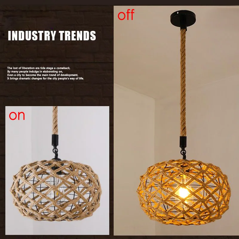 Candelabro de habitación nórdico de cáñamo, luz redonda con personalidad para Bar y cafetería, iluminación Retro creativa