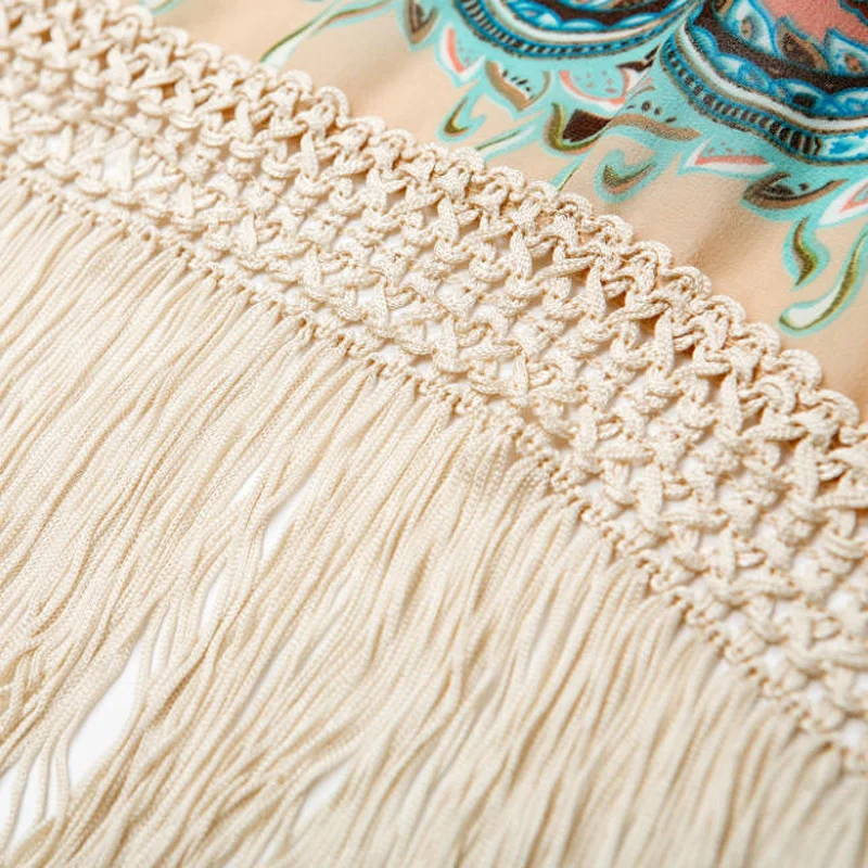 Винтаж для женщин цветочный принт кимоно кардиган этнический стиль рукав