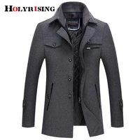 holyrising men wool jackets zipper turn collar windproof pea coat soft stylish natural fit wool blend single breasted top 19278