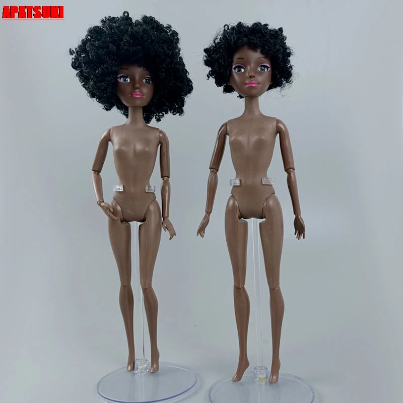 

Chocolate 11 Movable Jointed Body + Black Short Curl Hair 4D Eyes Head 11.5" Doll Nude Naked Body for 1/6 BJD Accessories Toys
