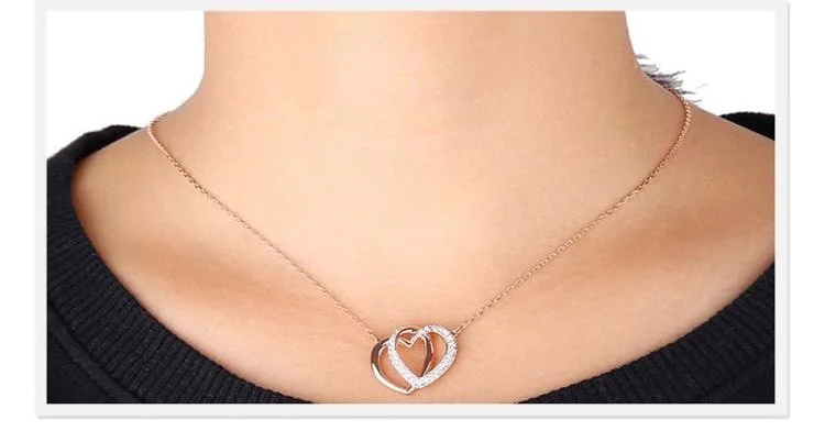 

Classic Double Heart Combine Gold Wholesale swa 1:1 Necklace Women Fine Jewelry Friendship Pendant New