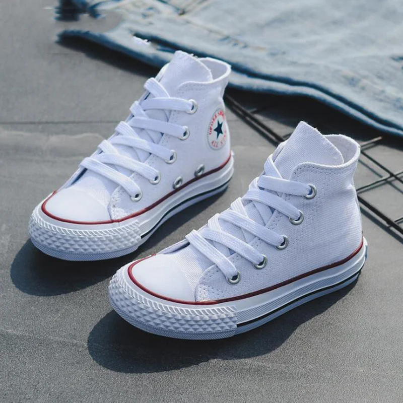 

Children High-top Canvas Girls Quality Fabric School Shoes Boys Fashion Candy Color Sneakers Spring Autumn Outside Travel Canvas