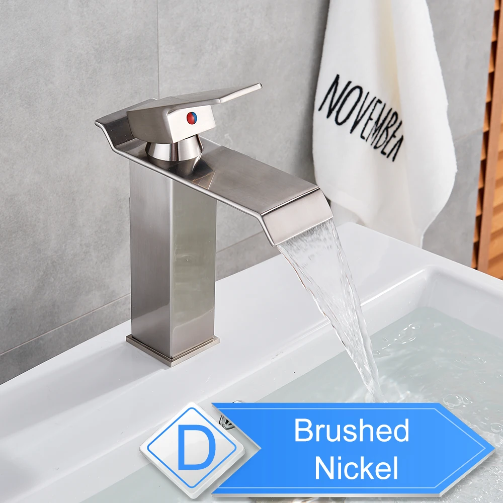 Brushed Nickel LTQ Горячая холодная раковина кран водопад смеситель для туалетного столика в ванной комнате Однорычажный Хром Латунь горячей и холодной бассейна краны для мойки - Цвет: Brushed Nickel LTQ