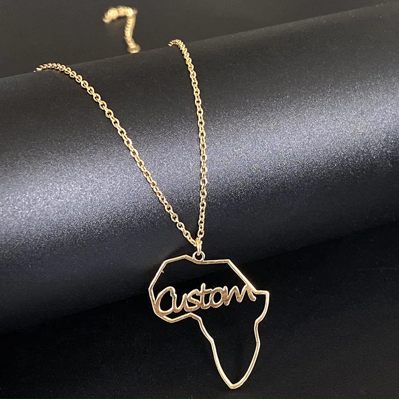 Ожерелья с именем на заказ Карта Африки женские ожерелья золотого цвета из