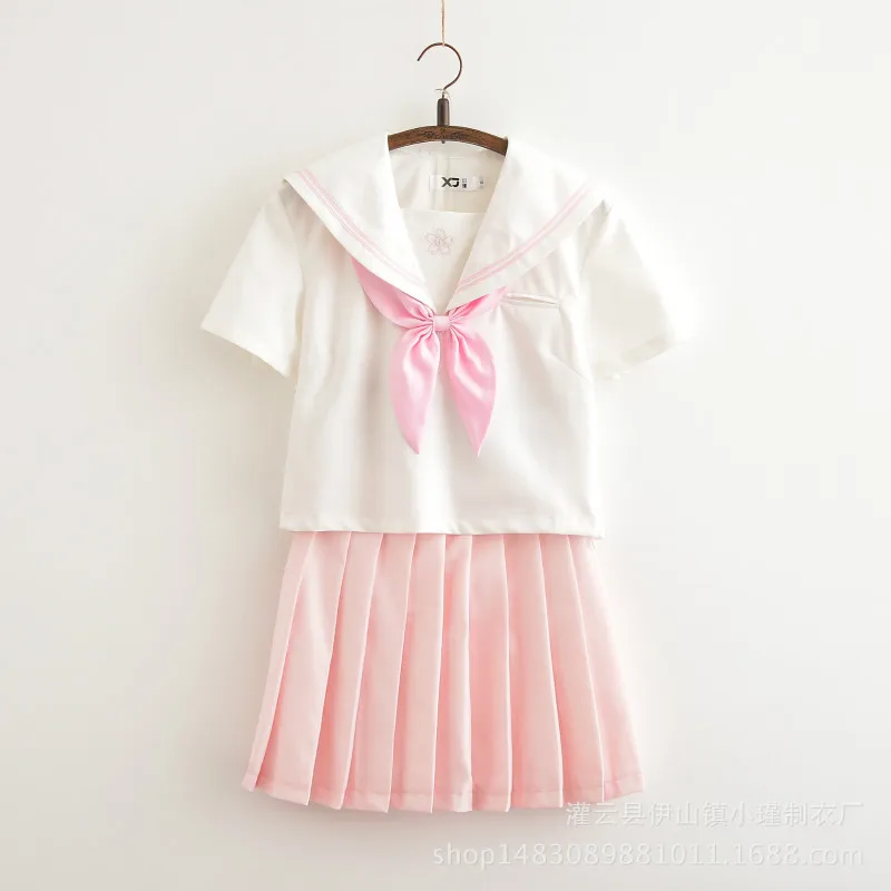 

Uniforms Set 2019 New Style Embroidery Japanese Student JK Uniform Sailor Suit Fashion Elegant Summer White Collar Two-piece