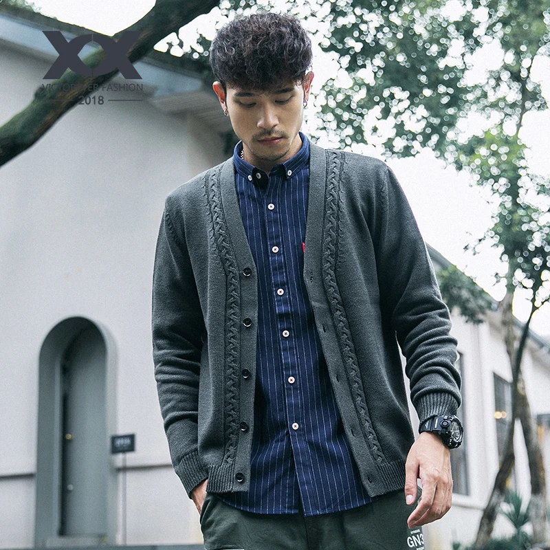 Японский вязаный кардиган Мужская одежда толстый трендовый ретро свитер мужская