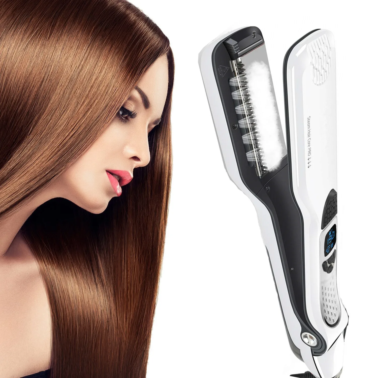 

Steam Hair Straightener Brush Flat Iron Tourmaline Ionic Hair Straightener Four-Gear Temperature Adjustment For Women Hair