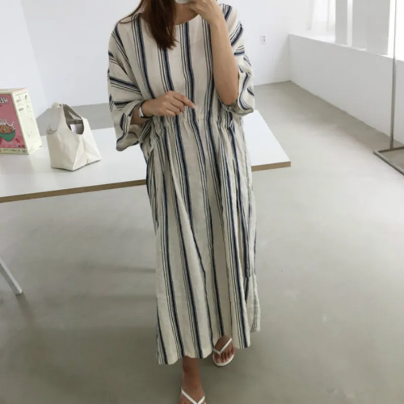 

Платье женское длинное в полоску на завязках, элегантное ТРАПЕЦИЕВИДНОЕ ПЛАТЬЕ С размера плюс