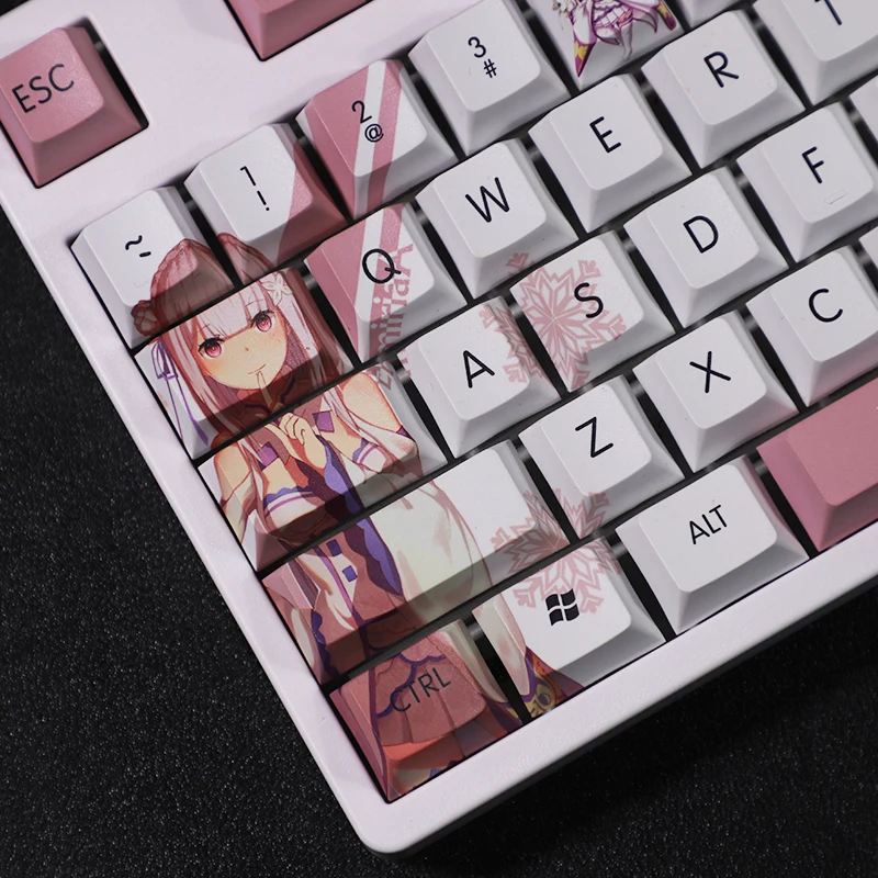 Anime Re Life In A Different World From Zero Emilia Theme Cosplay Mechanical Keyboard Keycaps for 87/104/108 Key Collection Gift |