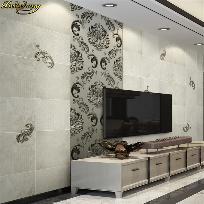 

beibehang Custom 3d wallpaper mural relief metal European pattern stone pattern lattice 3d TV background wall papel de parede