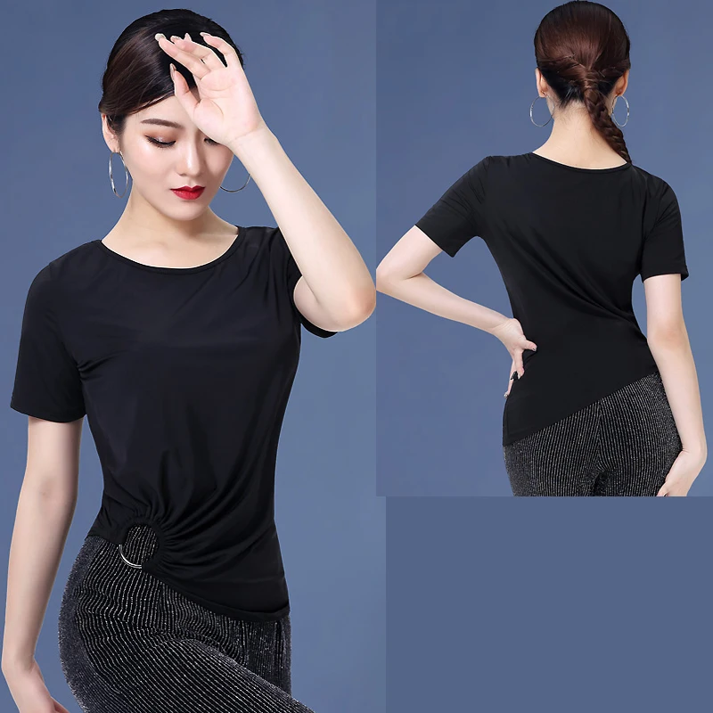 

Black Latin dance Tops women adult 2020 summer new short sleeve dance clothes rumba costumes