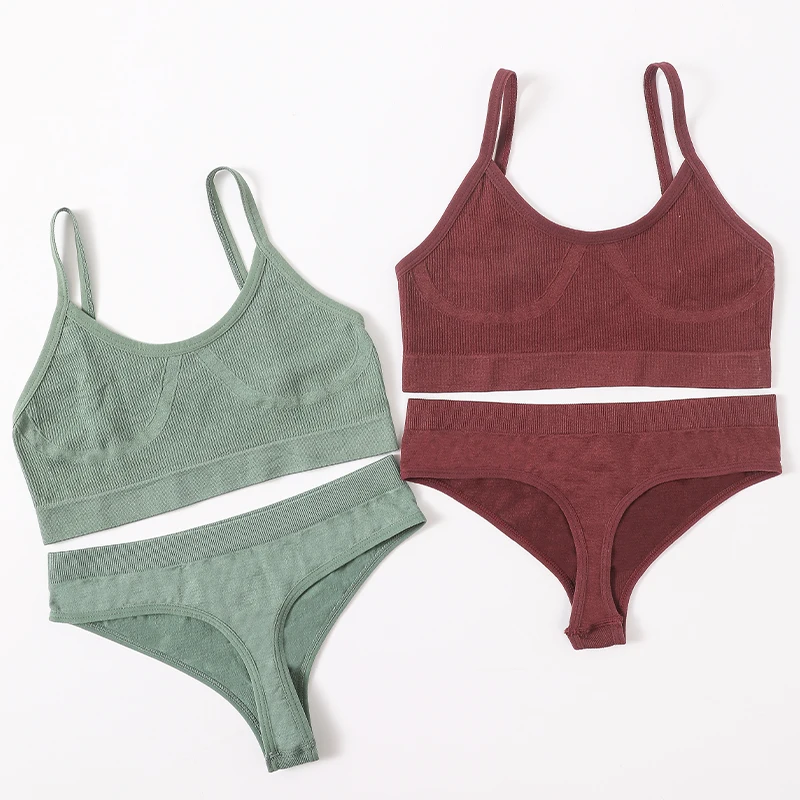 

Women Bra Set Seamless Panties Crop Top G-String Thong Female Underwear Set Active Wear Sports Bra Top Sexy Lingerie