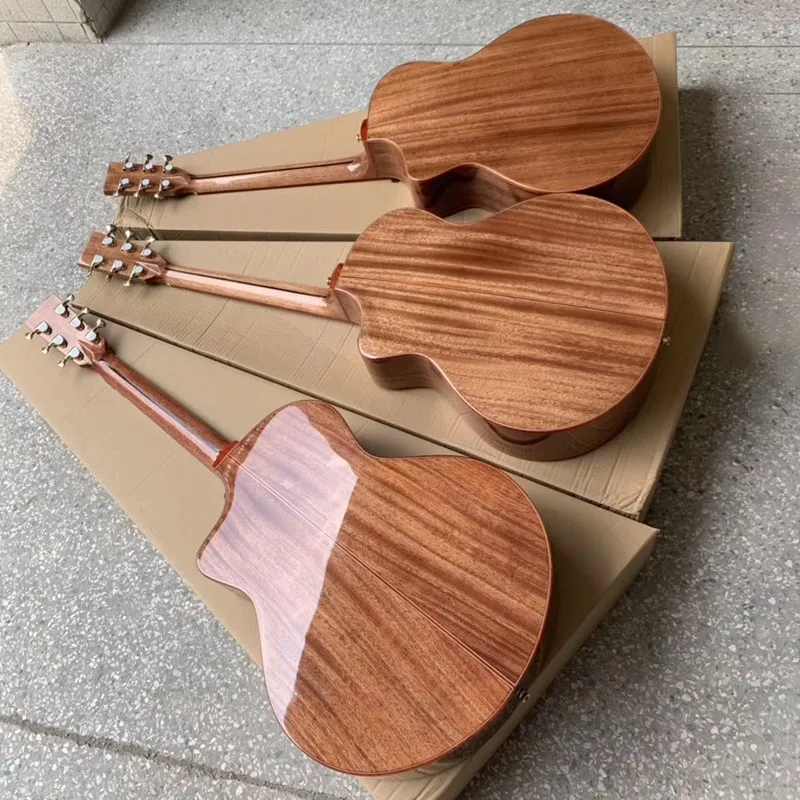 Полная твердая Акустическая гитара из дерева sapele 40 дюймов, глянцевая 6 струнная народная гитара с твердой еловой древесиной, высокое качество