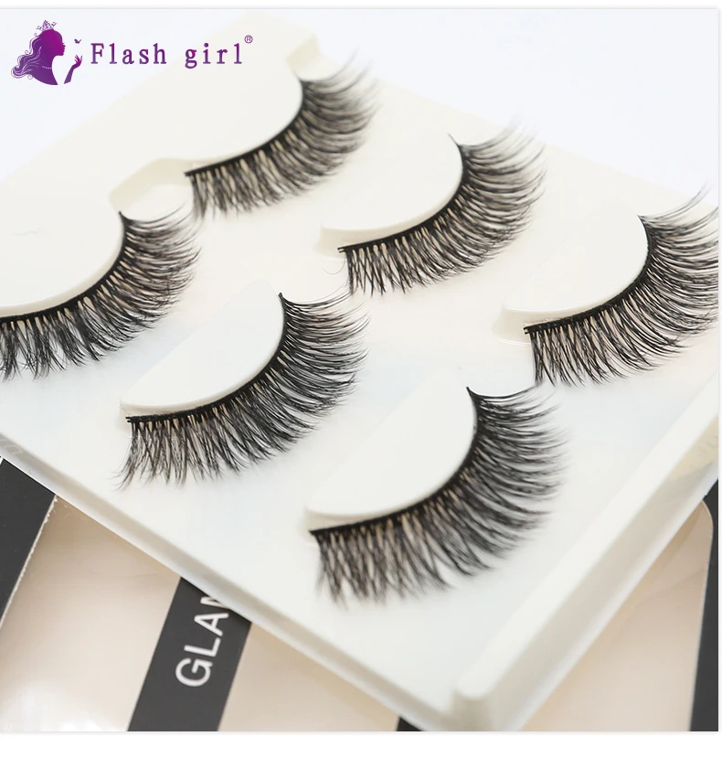 Flash Girl New Arrival 3 Pairs Full Strip Eyelashes 3D Natural Long False Eyeashes Mink Lashes Eye Beauty Makeup Tools